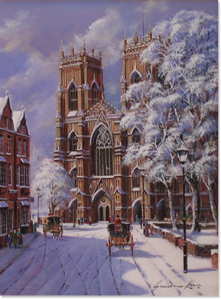 Gordon Lees | Original Oil Painting on Canvas, York Minster, Snow Scene