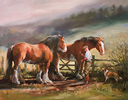 Jacqueline Stanhope, Signed limited edition print, Clydesdales and Rough Collie
