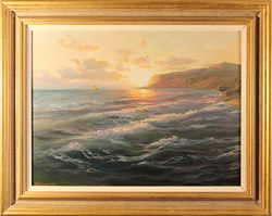 Juriy Ohremovich, Original oil painting on canvas, Sunset on the Sea