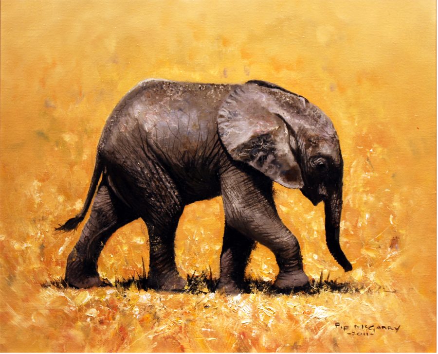 Pip McGarry, Original oil painting on canvas, Baby Elephant, Kenya