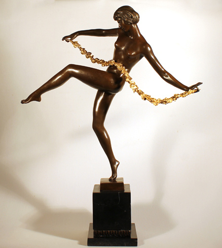 Bronze Statue, 'Garland Girl,' Original oil painting on panel