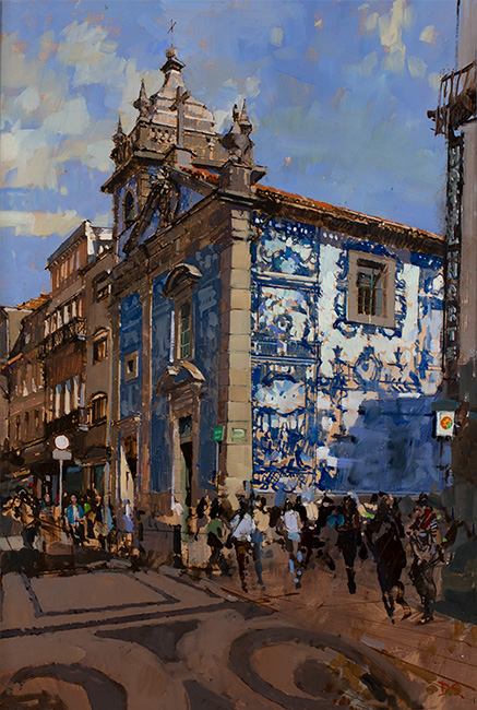 David Sawyer, RBA, Original oil painting on panel, The Blue Church, Capela de Santa Catarina, Porto