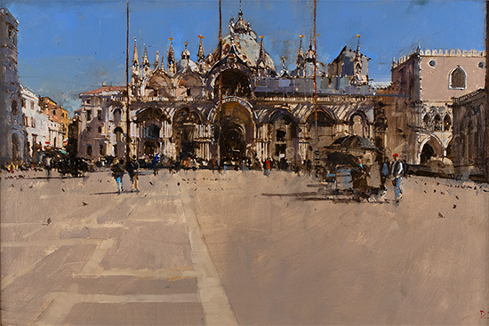David Sawyer, RBA, Original oil painting on panel, Piazza San Marco, Venice