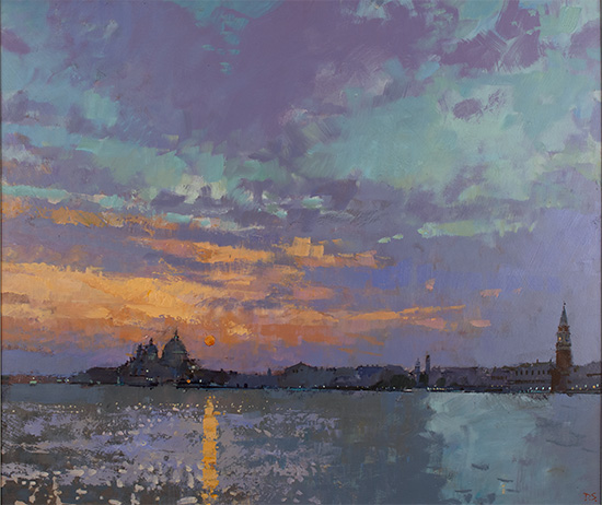 David Sawyer, RBA, Original oil painting on panel, Evening Light, City of Water, Venice