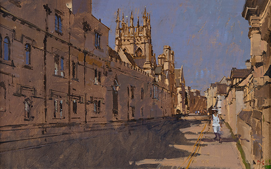 David Sawyer, RBA, Original oil painting on panel, Merton Chapel Tower from Merton Street, Oxford