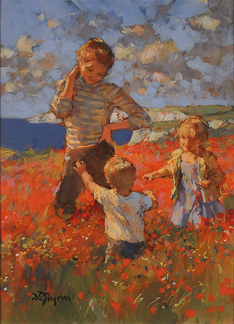 Dianne Flynn, Original acrylic painting on canvas, Clifftop Poppies
