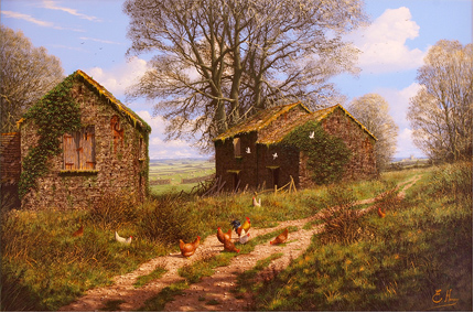 Edward Hersey, Cotswolds Farm, Original Oil Painting on Canavs