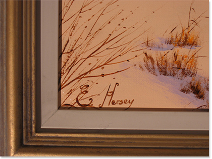 Edward Hersey, Farm Scene in Snow, Original Oil Painting on canvas