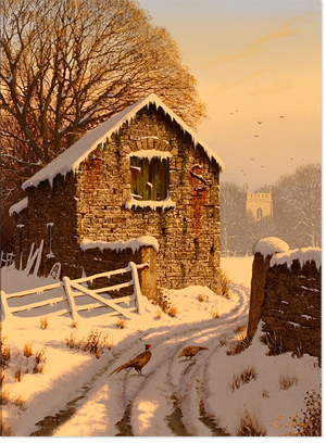 Edward Hersey, Cotswolds Farm in Snow, Original Oil Painting