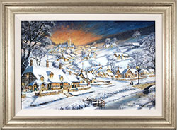 Gordon Lees, Original oil painting on panel, Cotwolds Village in Snow