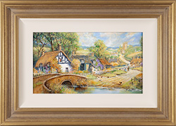 Gordon Lees, Original oil painting on panel, Riverside Cottage, The Cotswolds