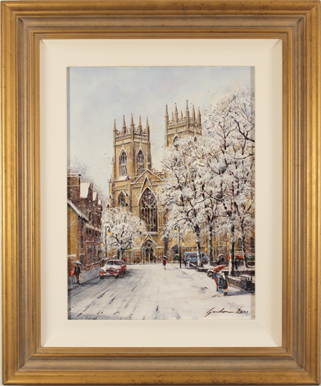 Gordon Lees, Original oil painting on panel, Snow on York Minster