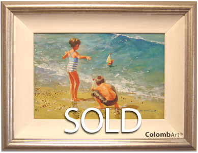 John Haskins - Children in Rock Pools, Original Oil Painting