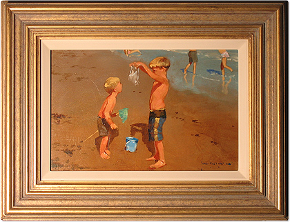 John Haskins - Beach Scene, Original Oil Painting