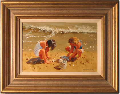 John Haskins - Beach Scene, Original Oil Painting