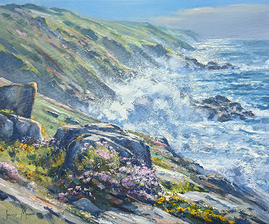 Julian Mason, Original oil painting on canvas, Coastal Path off Clodgy Point, Cornwall