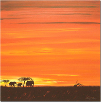 Keith Shaw, Elephants at Dusk, Original Acrylic Painting