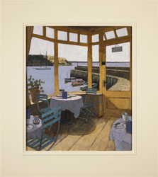 Mike Hall, Original acrylic painting on board, Café by the Harbour