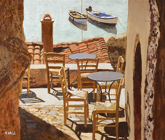 Mike Hall, Original acrylic painting on board, Café by the Mooring