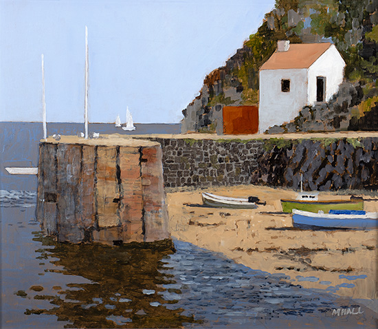 Mike Hall, Original acrylic painting on board, Welsh Harbour Reflected