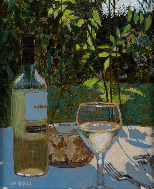 Mike Hall, Original acrylic painting on board, Evening Glass of Wine