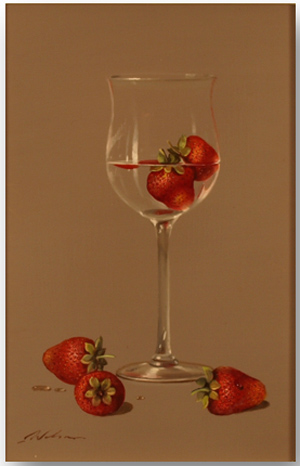 Paul Wilson, Glass with Strawberries. Original Oil Painting