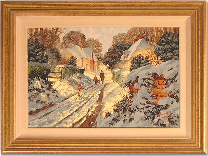 Richard Telford - Village Scene, Original Oil Painting on Canvas