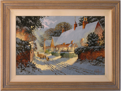 Richard Telford - Village Scene, Original Oil Painting on Canvas