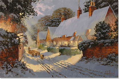 Richard Telford - Village Scene, Original Oil Painting on Canvas