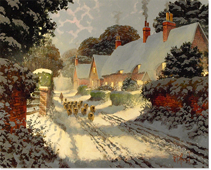 Richard Telford, Village Scened.  Original Oil Painting on Canvas