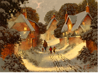 Richard Telford, Village Scened.  Original Oil Painting on Canvas