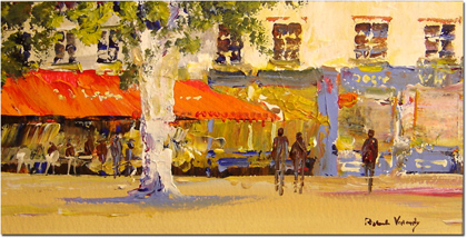 Roberto Luigi Valente - Cafe Scene, Original Painting (Acrylic)