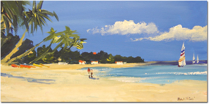 Roberto Luigi Valente - Tropical Beach, Original Painting (Acrylic)