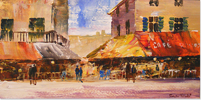 Roberto Luigi Valente - Cafe Scene, Original Painting (Acrylic)