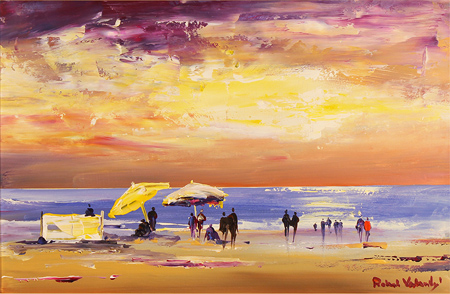 Roberto Luigi Valente, Original acrylic painting on board, Naples Beach