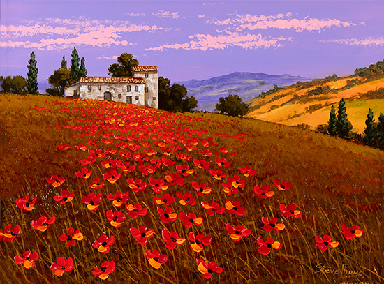 Steve Thoms, Original oil painting on panel, Tuscan Sunset