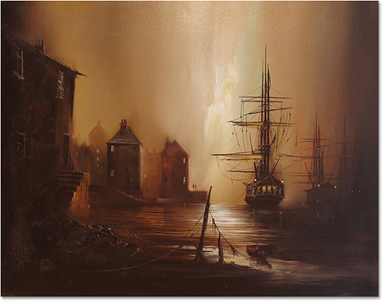 Barry Hilton, Original oil painting on canvas, Harbour Scene
