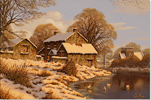 Edward Hersey, Signed limited edition print, Cotswolds Farm in Snow Medium image. Click to enlarge
