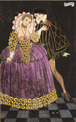 Engraving, Hand coloured restrike engraving, Elizabethan Couple Medium image. Click to enlarge
