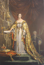 Engraving, Hand coloured restrike engraving, Queen Victoria Taking the Oath  Medium image. Click to enlarge