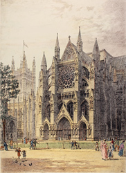 Engraving, Hand coloured restrike engraving, Westminster, North Porch Medium image. Click to enlarge