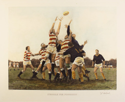 Engraving, Hand coloured restrike engraving, Struggle for Possession Medium image. Click to enlarge