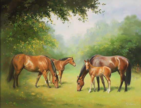 Jacqueline Stanhope, Original oil painting on canvas, Mares and Foals