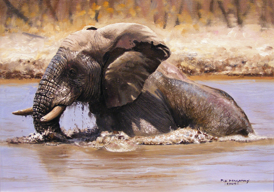 Pip McGarry, Original oil painting on canvas, In For A Swim
