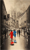 Richard Telford, Original oil painting on panel, Red and Blue Dresses on Petergate, York Medium image. Click to enlarge
