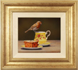 Wayne Westwood, Original oil painting on panel, Robin on a Tea Cup Medium image. Click to enlarge
