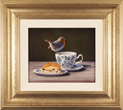 Wayne Westwood, Original oil painting on panel, Robin on a Teacup Medium image. Click to enlarge