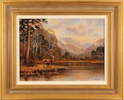 Wendy Reeves, Original oil painting on canvas, Stag at Lakeside Medium image. Click to enlarge
