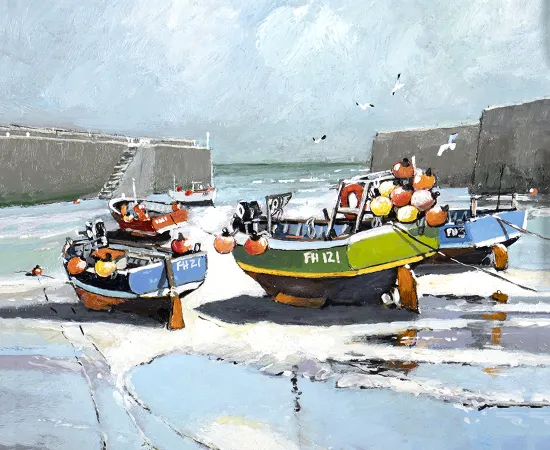 Alan Smith, Harbour Waves, North Yorkshire , Original oil painting on panel