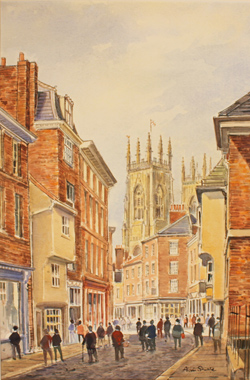 Alan Stuttle, Watercolour, York Minster, from Petergate Medium image. Click to enlarge